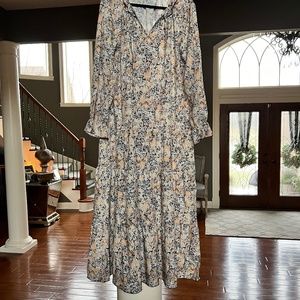 Yellow Floral Dress, Long Sleeve with Ruffle